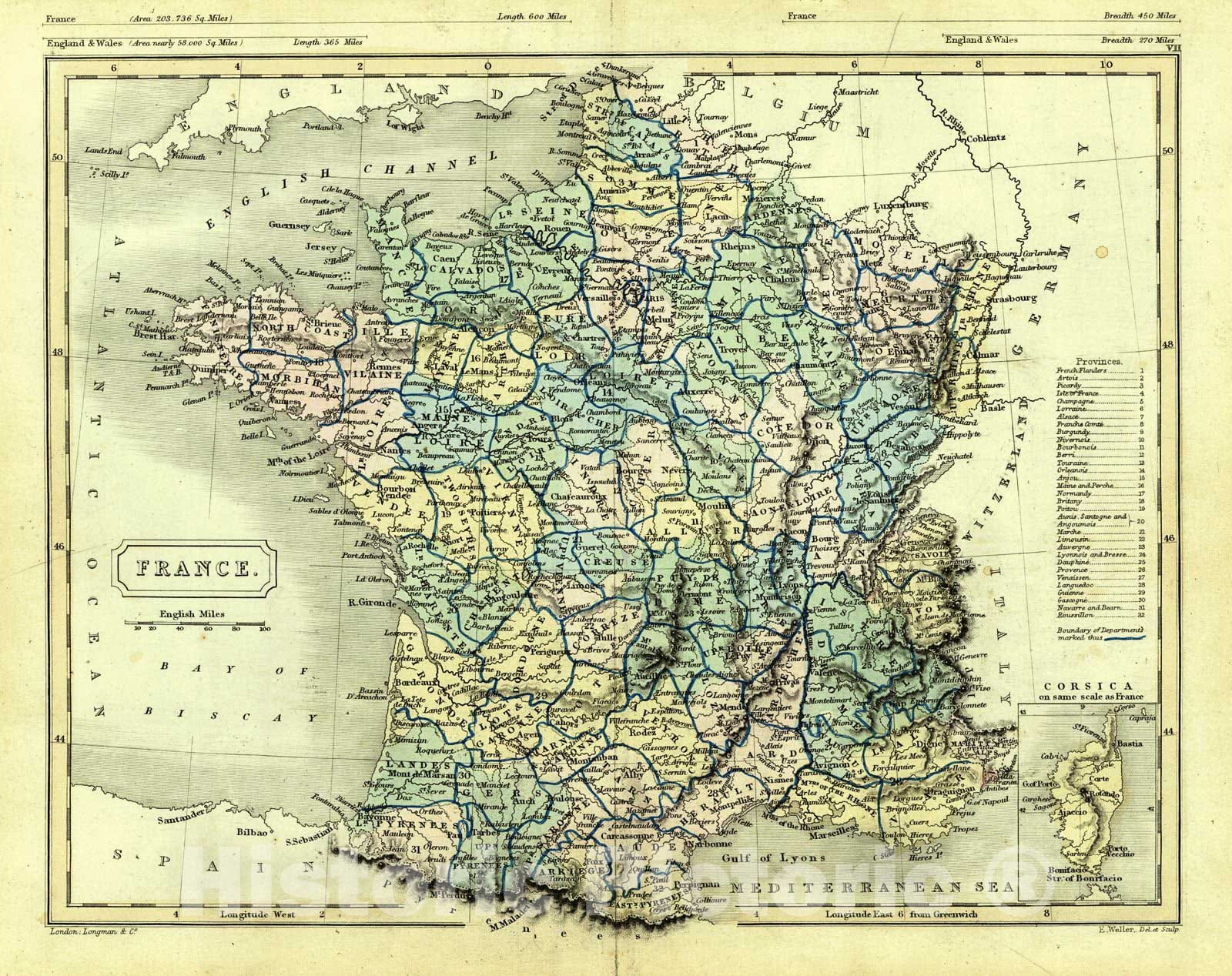 Historic Map : 1861 France : Vintage Wall Art