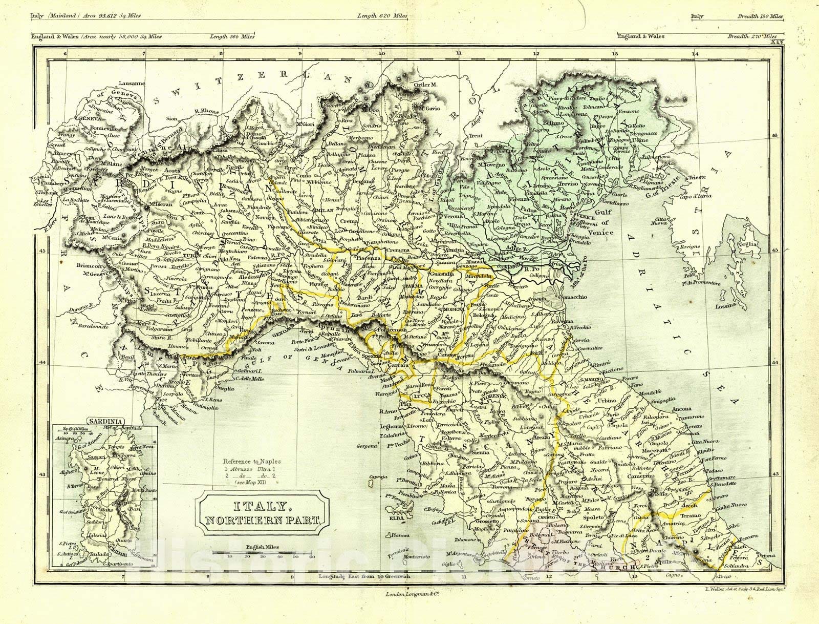 Historic Map : 1861 Italy, Northern Part : Vintage Wall Art