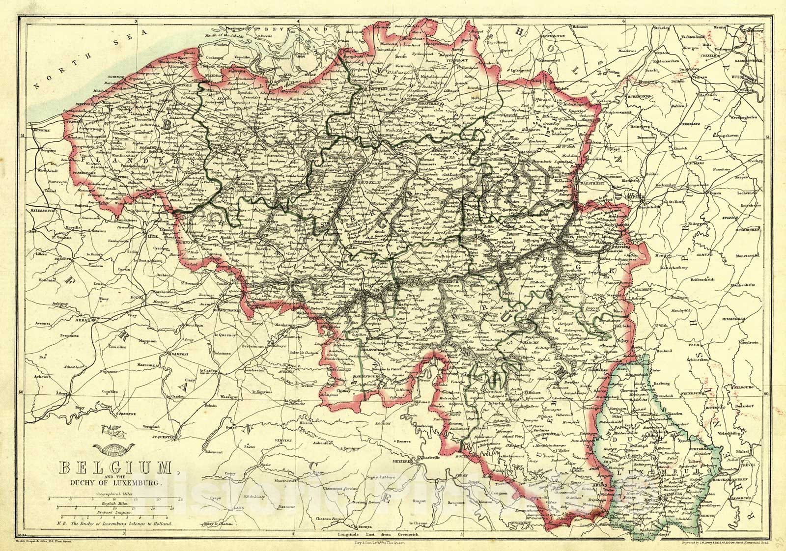 Historic Map : 1862 Belgium and the Duchy of Luxemburg : Vintage Wall Art