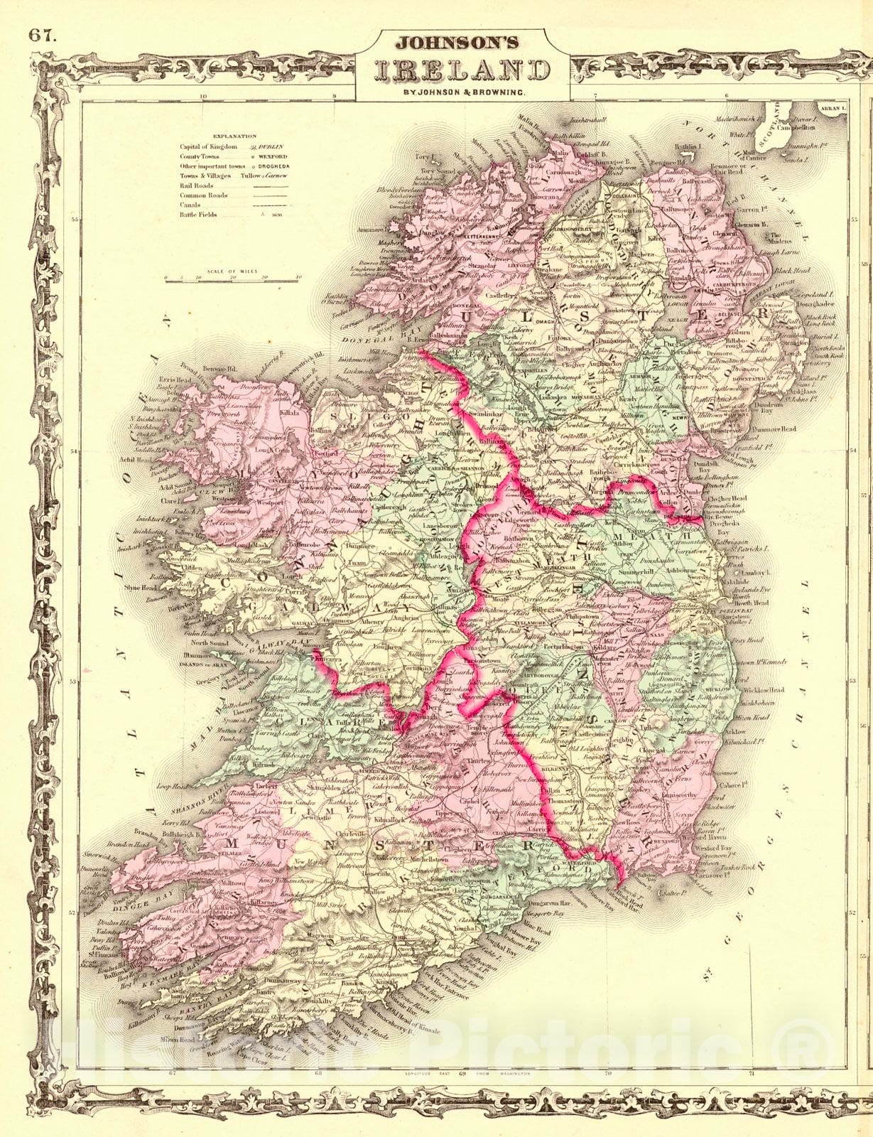 Historic Map : 1862 Johnson's Ireland : Vintage Wall Art