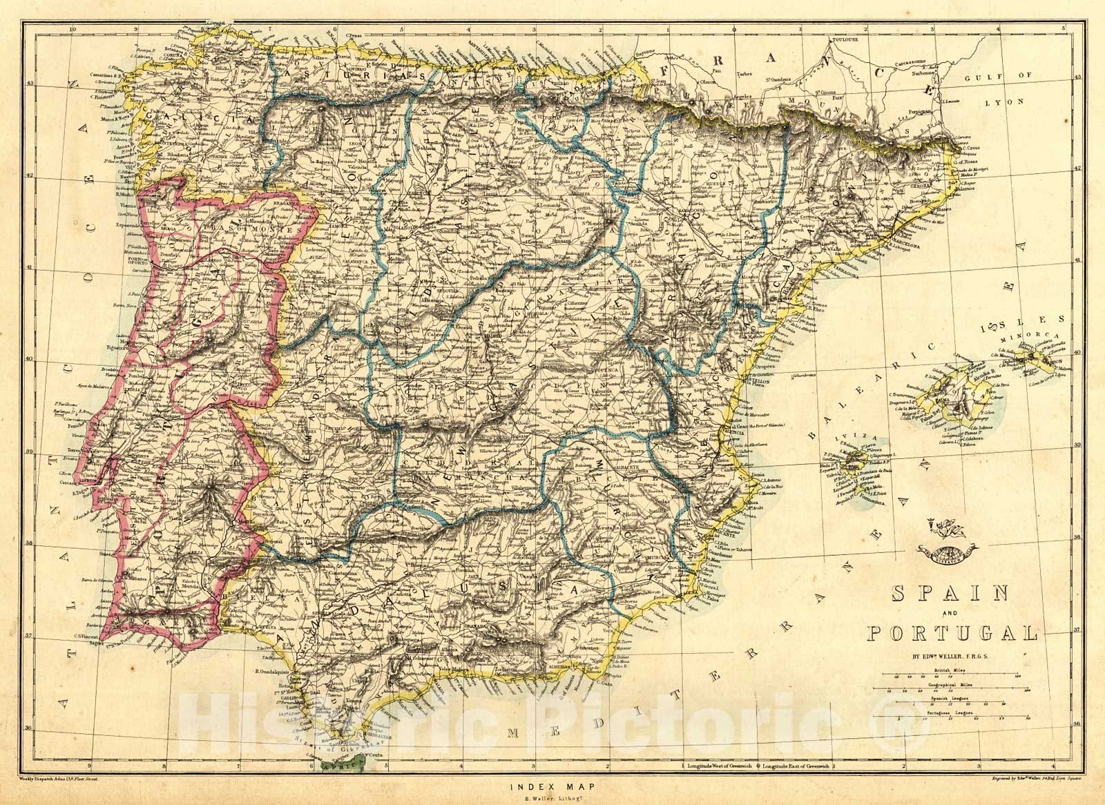 Historic Map : 1862 Spain and Portugal : Vintage Wall Art