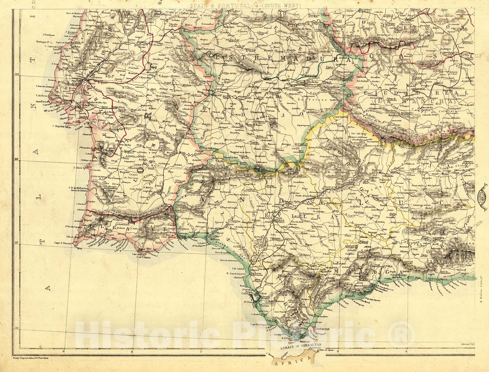 Historic Map : 1863 Johnson's Spain and Portugal : Vintage Wall Art