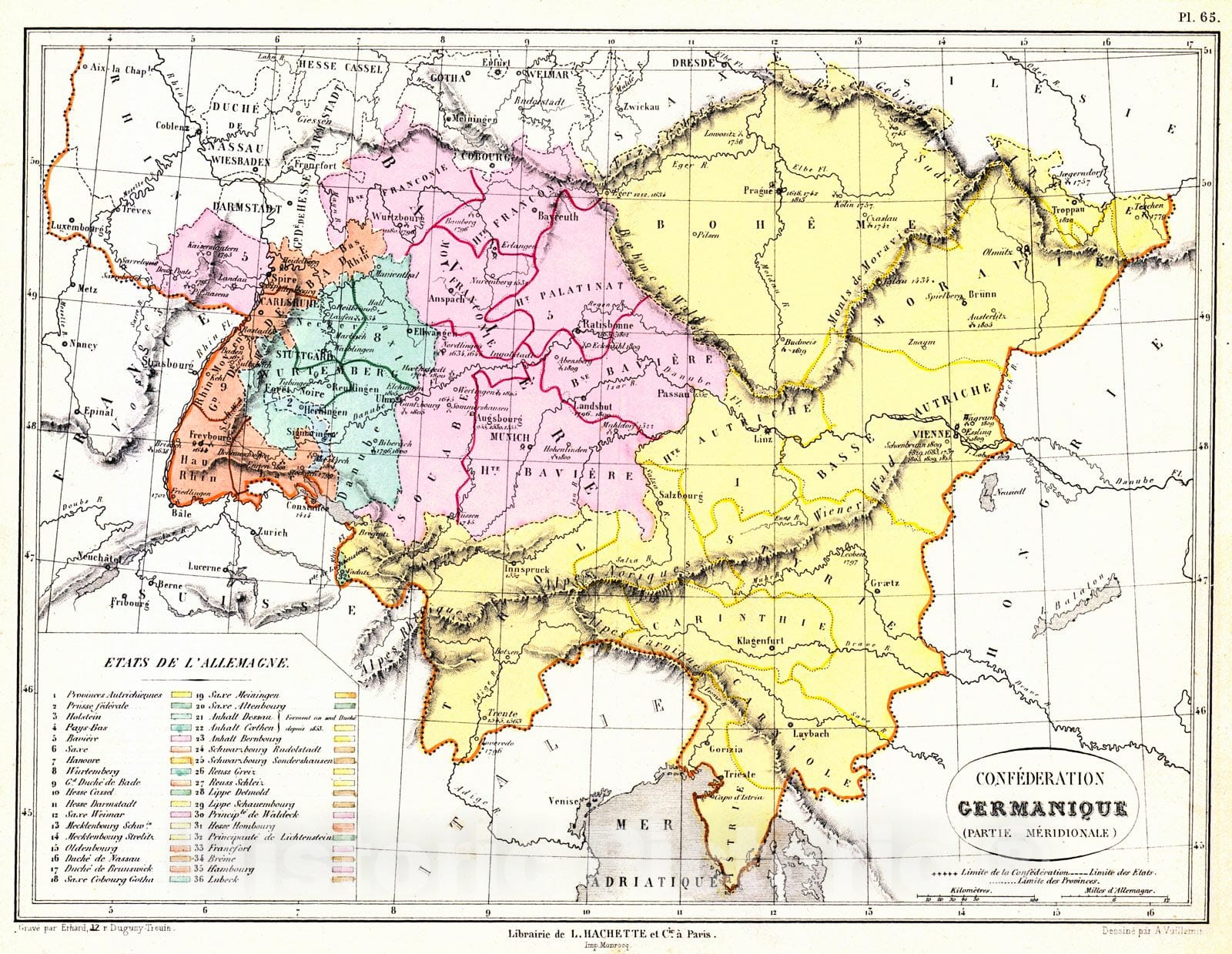 Historic Map : 1865 Confederation Germanique : Vintage Wall Art