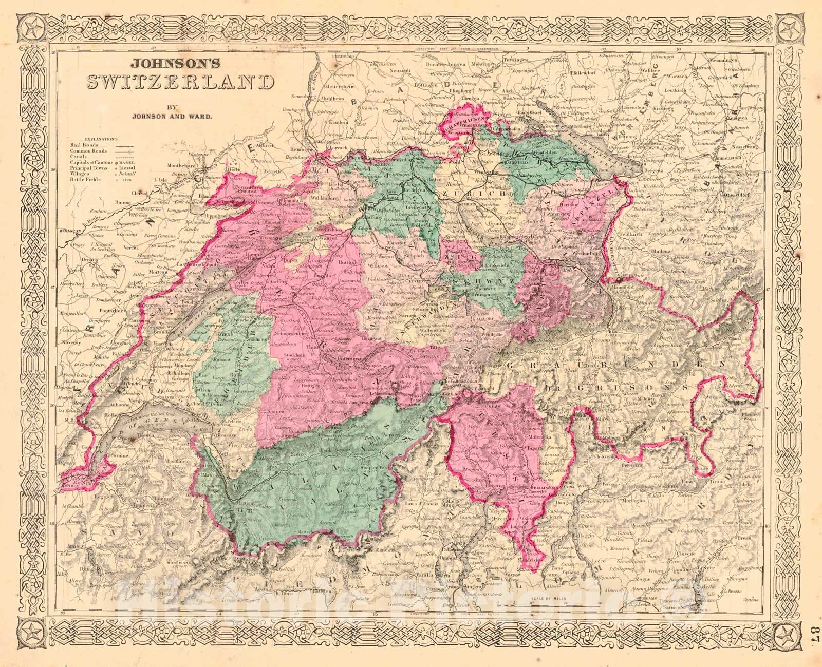 Historic Map : 1866 Johnson's Switzerland : Vintage Wall Art