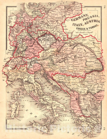 Historic Map : 1866 Germany, Prussia, Italy, Austria, Greece & Turkey : Vintage Wall Art