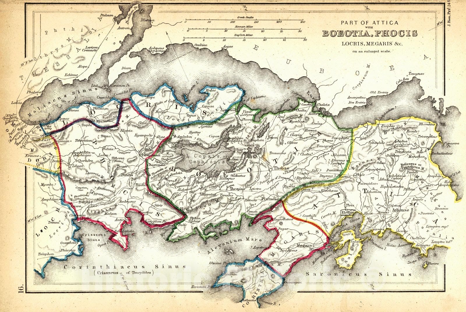 Historic Map : 1867 Part of Attica with Bobotia, Phocis, Locris, Megaris, etc. : Vintage Wall Art