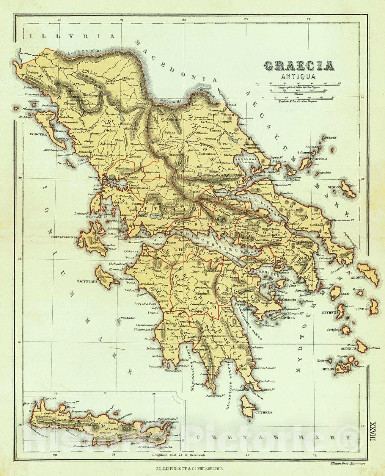 Historic Map : 1869 Graecia Antiqua : Vintage Wall Art