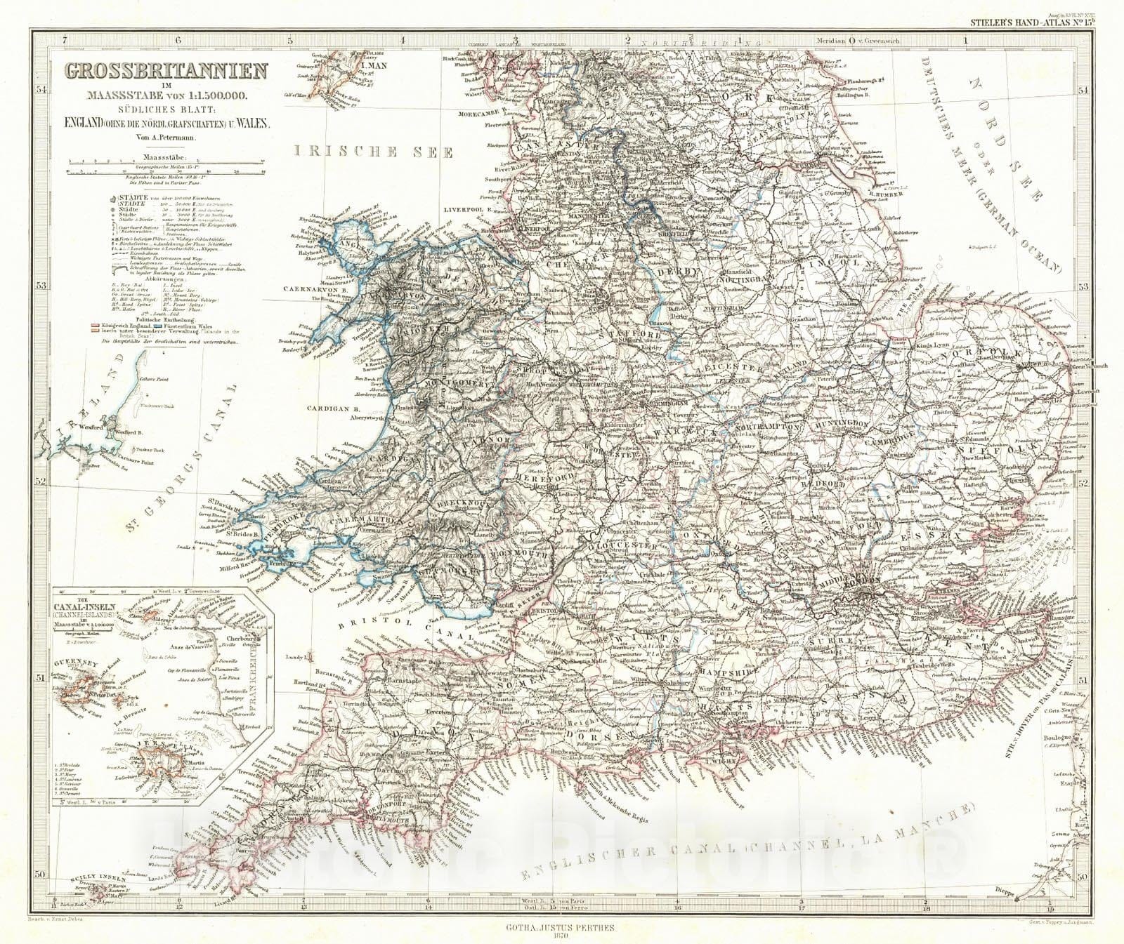 Historic Map : 1870 Grossbritannien : Vintage Wall Art