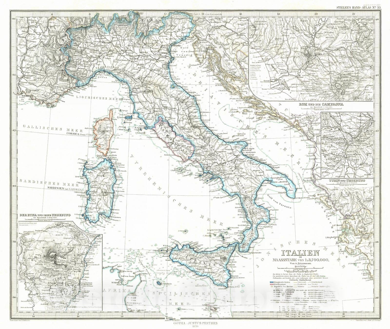 Historic Map : 1870 Italien : Vintage Wall Art