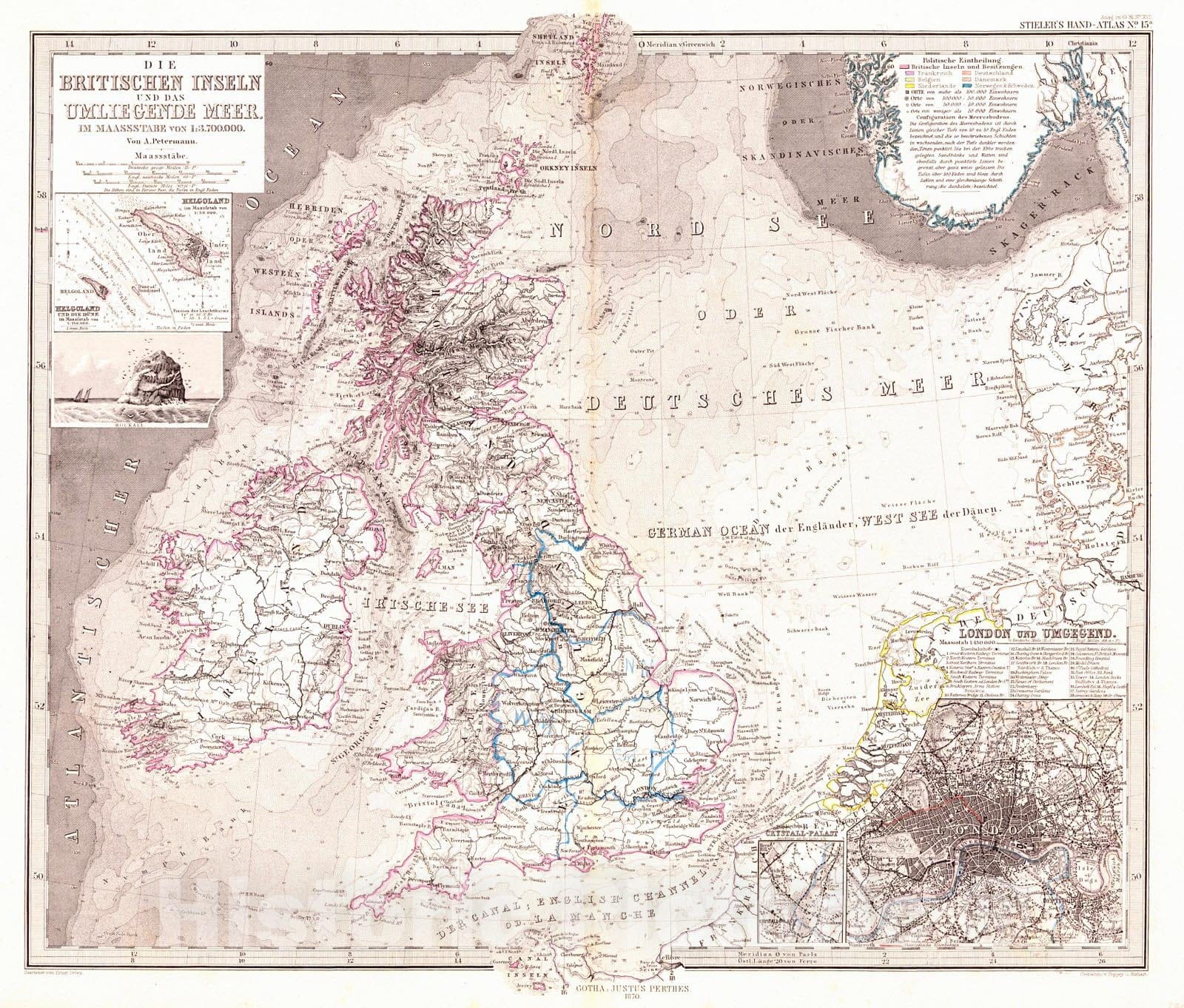 Historic Map : 1870 Die Britischen Inseln und Das Umliegende Meer : Vintage Wall Art