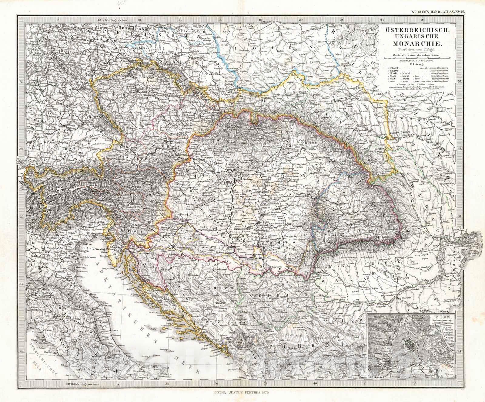 Historic Map : 1870 Osterreichisch Ungarische Monarchie : Vintage Wall Art