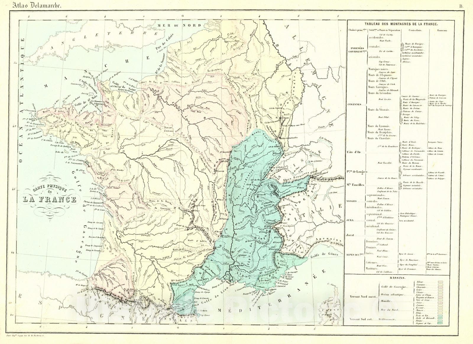 Historic Map : 1872 Carte Physique de La France : Vintage Wall Art