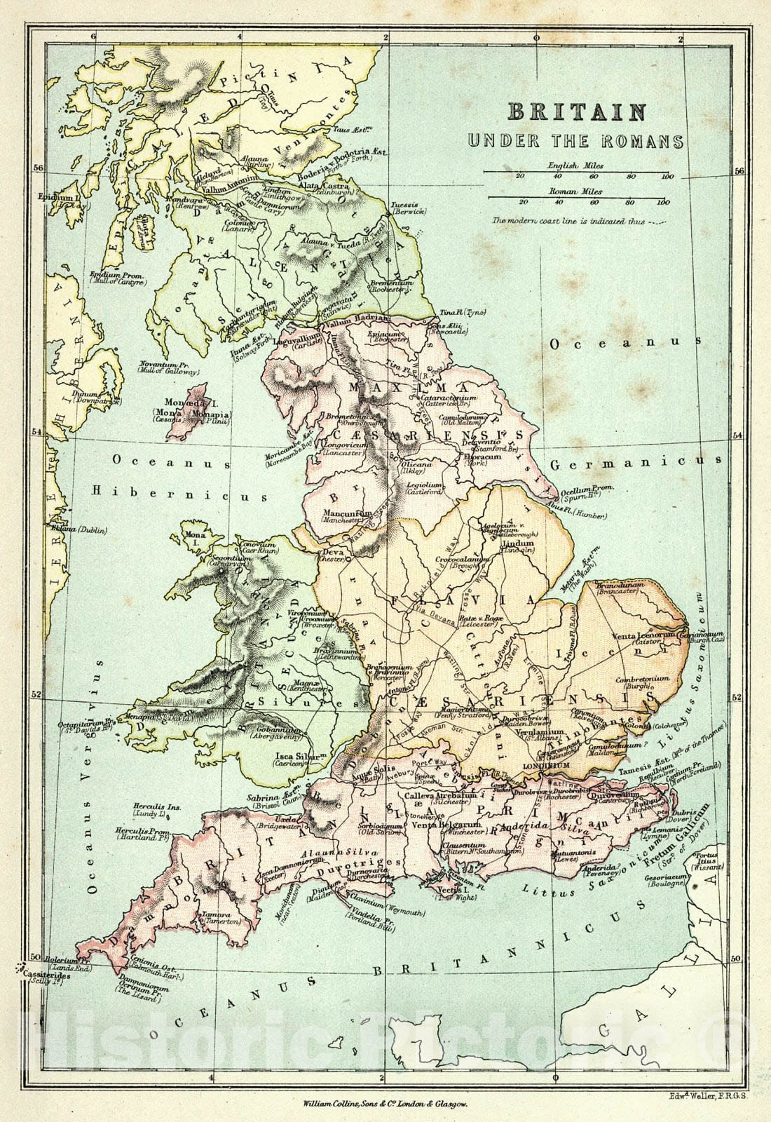 Historic Map : 1872 Britain under the Romans : Vintage Wall Art
