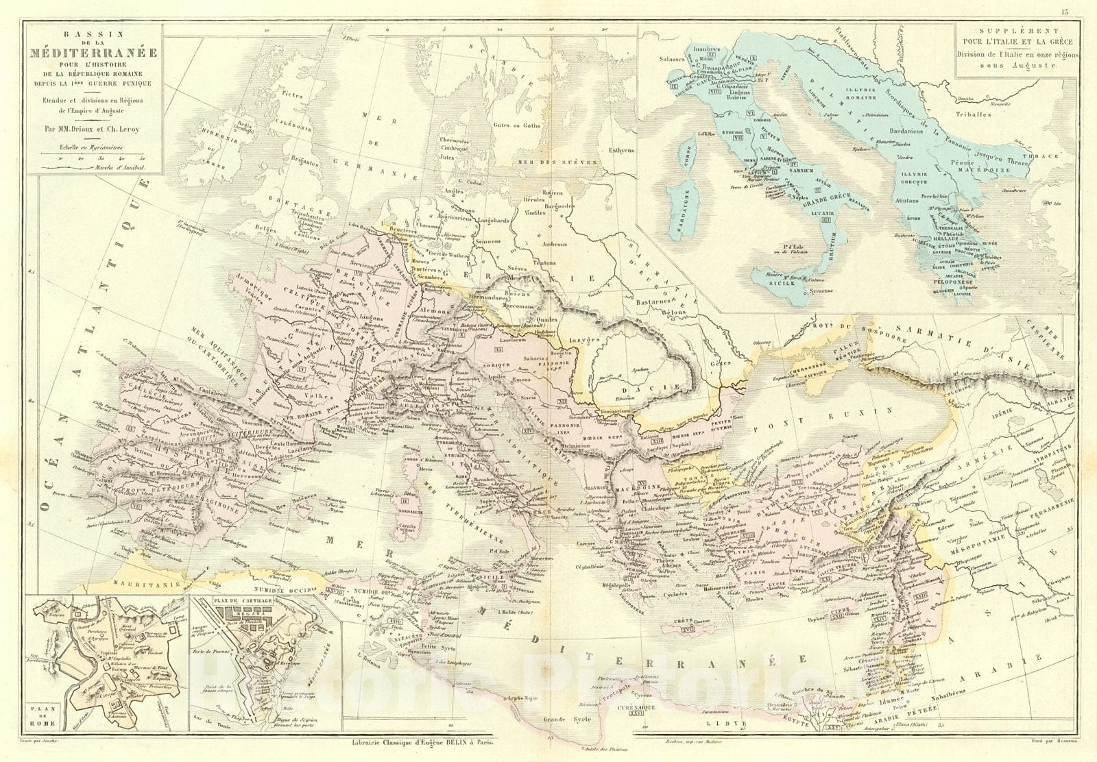 Historic Map : 1873 Bassin de la Mediterranee pour L'Histoire de la Republique Romaine : Vintage Wall Art