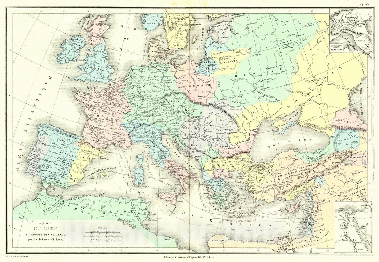 Historic Map : 1873 Europe A L'Empoque des Croisades : Vintage Wall Art