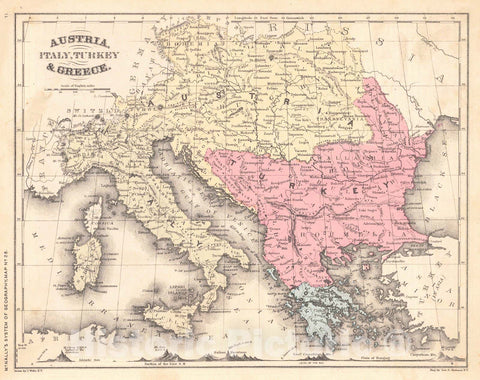 Historic Map : 1876 Austria, Italy, Turkey, and Greece : Vintage Wall Art