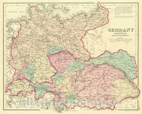 Historic Map : 1876 Germany, Austria and Switzerland : Vintage Wall Art