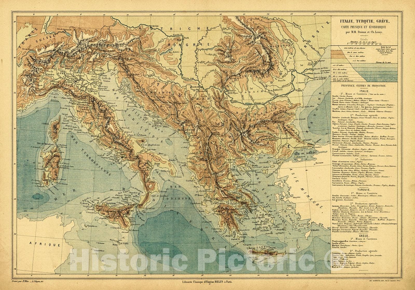 Historic Map : 1878 Italie, Turquie, Gr&eacute;ce : Vintage Wall Art