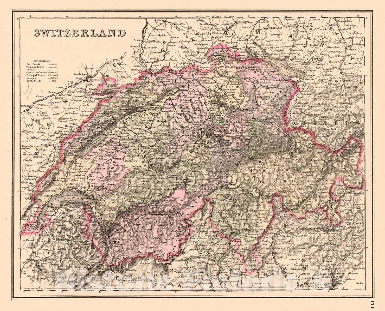 Historic Map : 1879 Switzerland : Vintage Wall Art