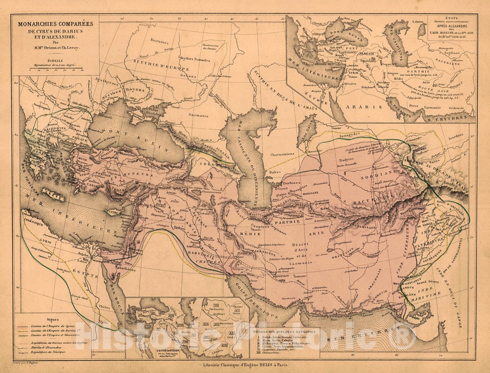 Historic Map : 1878 Monarchies Compar&eacute;es de Cyrus de Darius et D' Alexandre : Vintage Wall Art