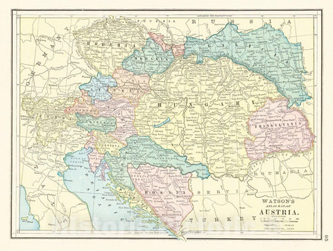 Historic Map : 1886 Watson's Atlas Map of Austria : Vintage Wall Art