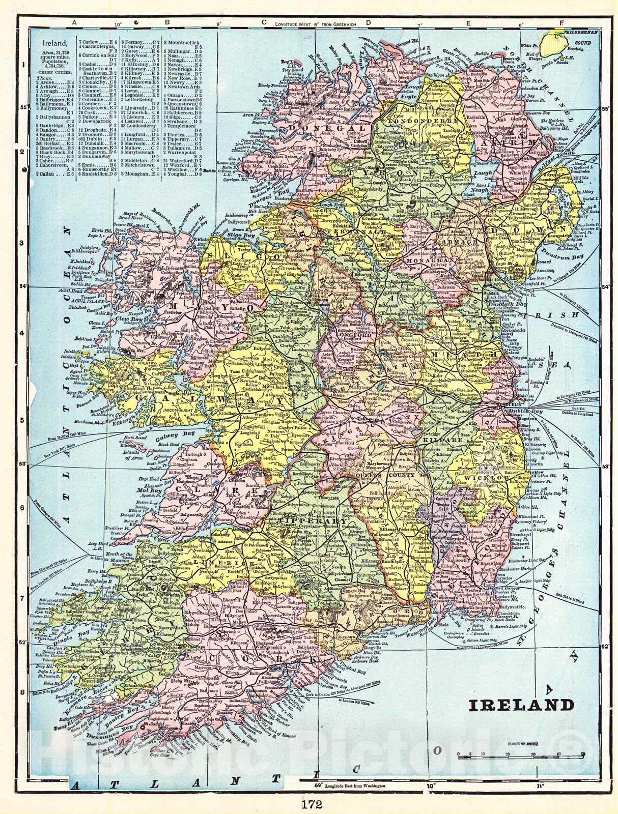 Historic Map : 1898 Ireland : Vintage Wall Art - Historic Pictoric