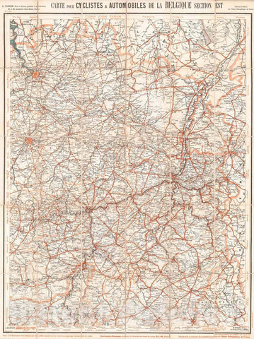 Historic Map : 1902 Carte Pour Cyclistes & Automobiles de la Belgique Section Est : Vintage Wall Art