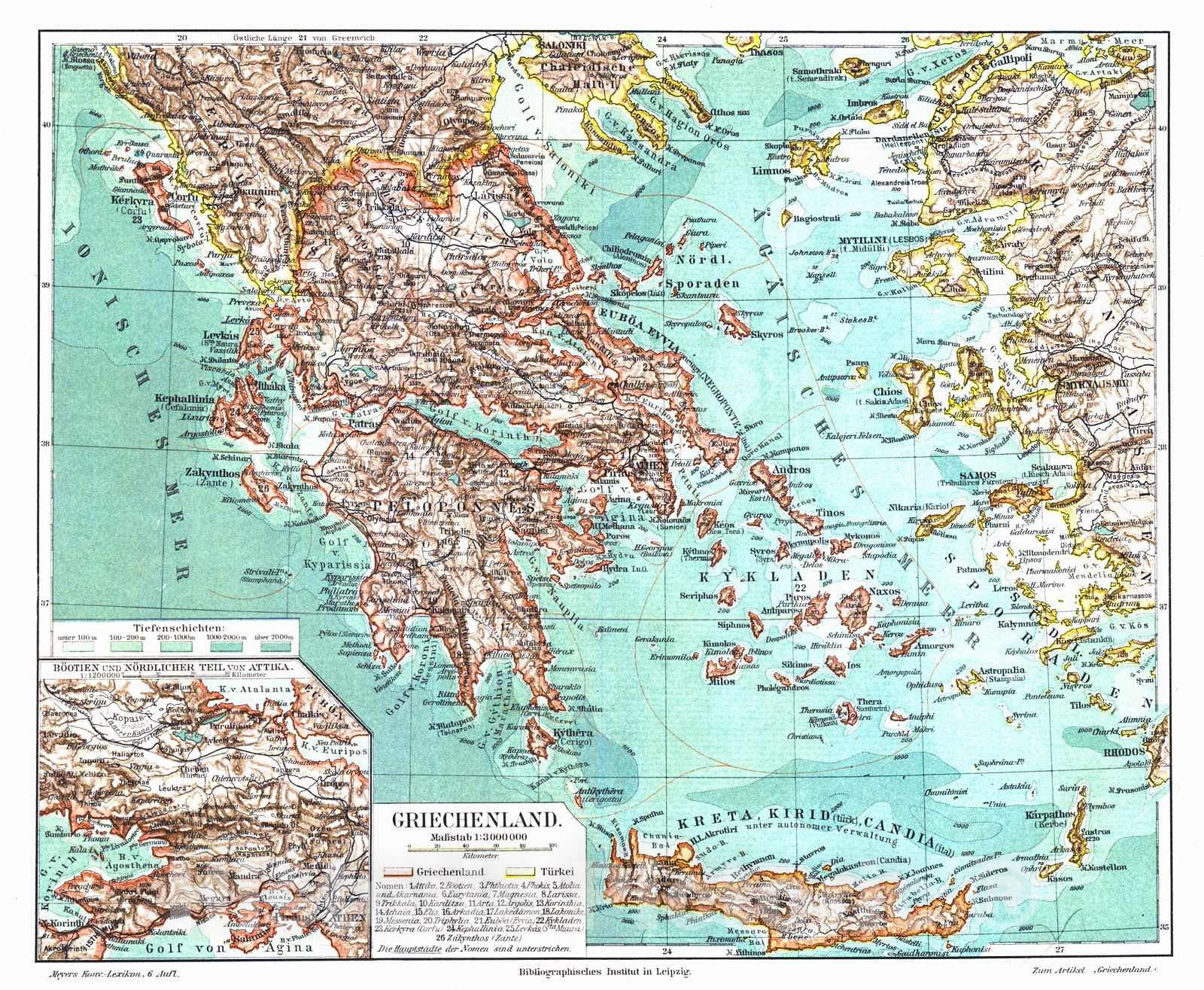 Historic Map : 1906 Griechenland : Vintage Wall Art
