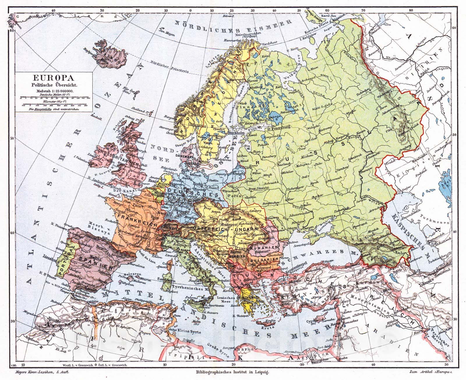 Historic Map : 1906 Europa Politische &Uuml;bersicht : Vintage Wall Art