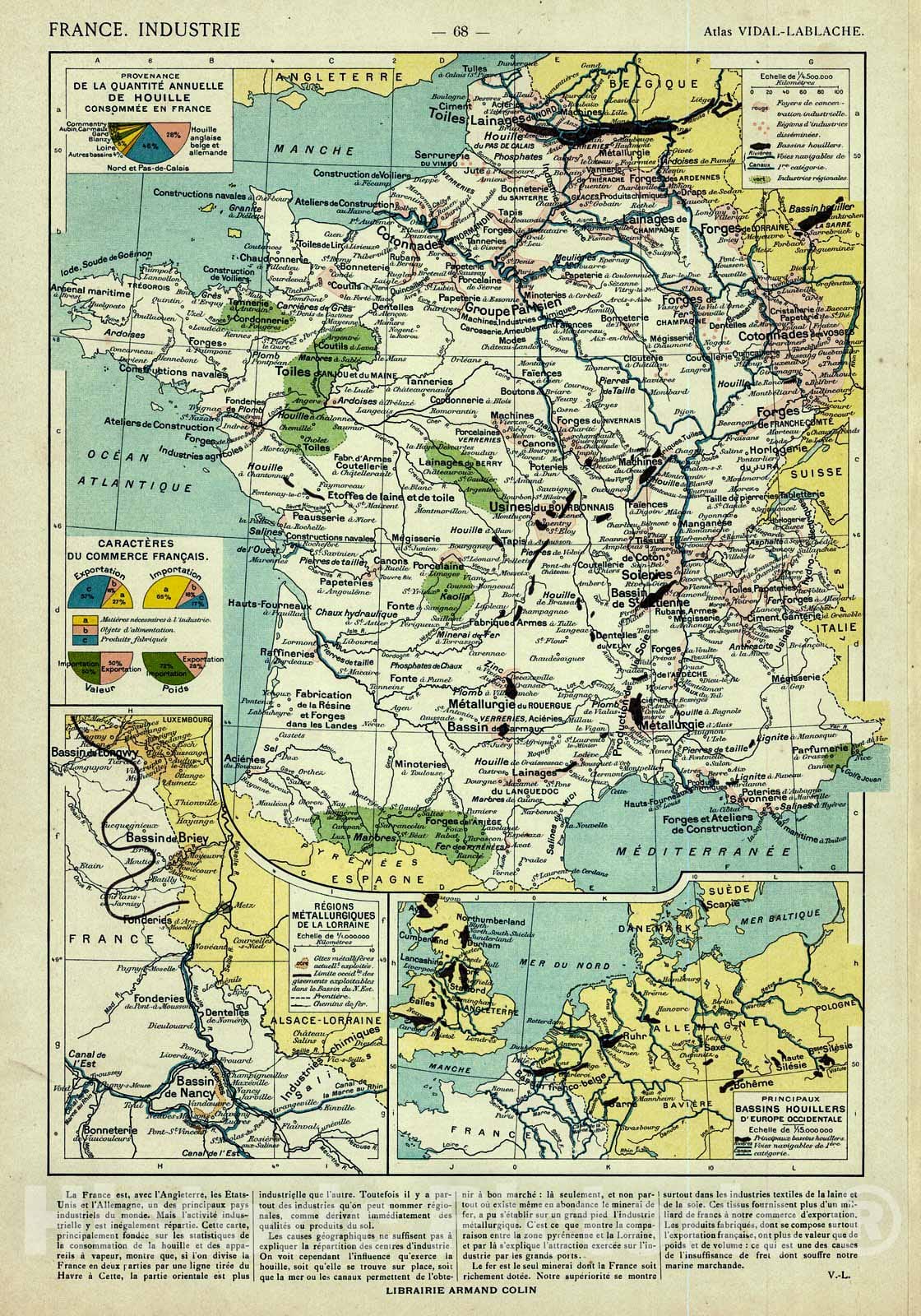 Historic Map : 1908 France Industrie : Vintage Wall Art – Historic Pictoric