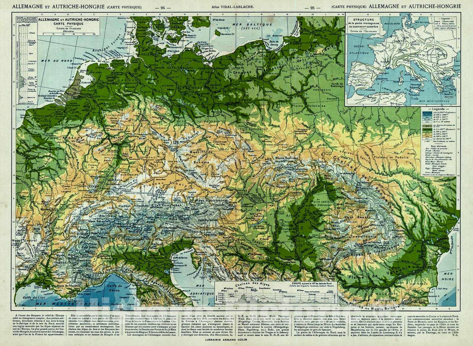 Historic Map : 1908 Allemagne et Autriche-Hongrie : Vintage Wall Art