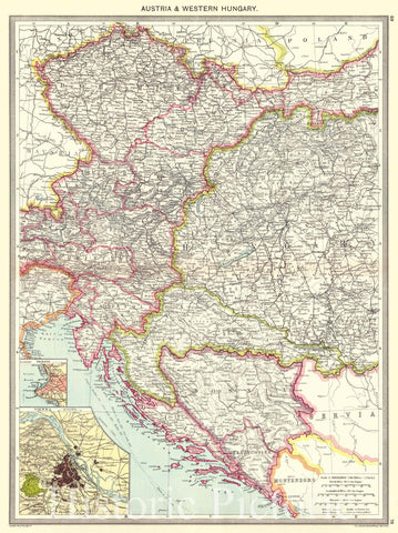 Historic Map : 1910 Austria and Western Hungary : Vintage Wall Art
