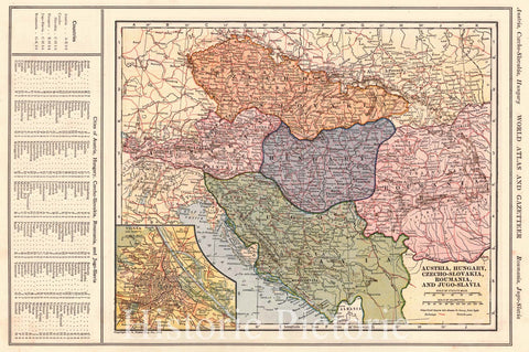 Historic Map : 1920 Austria, Hungary, Czecho-Slovakia, Romania and Jugo-Slavia : Vintage Wall Art