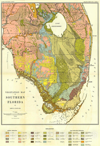 Historic Map : 1943 Vegetation Map of Southern Florida : Vintage Wall Art