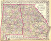 Historic Map : 1872 County Map of the States of Georgia and Alabama : Vintage Wall Art