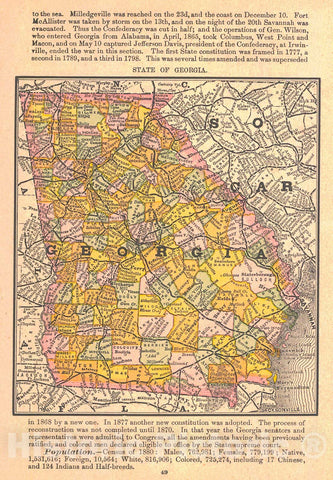 Historic Map : 1885 State of Georgia : Vintage Wall Art