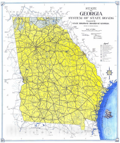 Historic Map : 1938 State of Georgia, System of State Roads : Vintage Wall Art