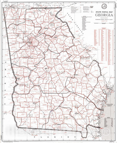 Historic Map : 1970 State Postal Map, Georgia : Vintage Wall Art