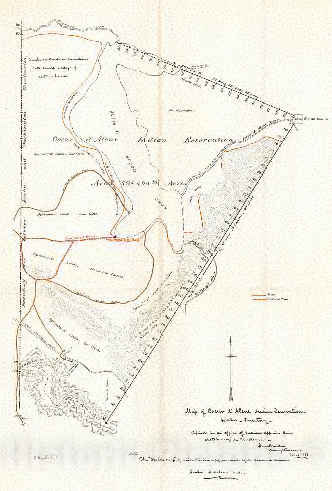 Historic Map : 1888 Map of Coeur d'Alene Indian Reservation, Idaho Territory : Vintage Wall Art