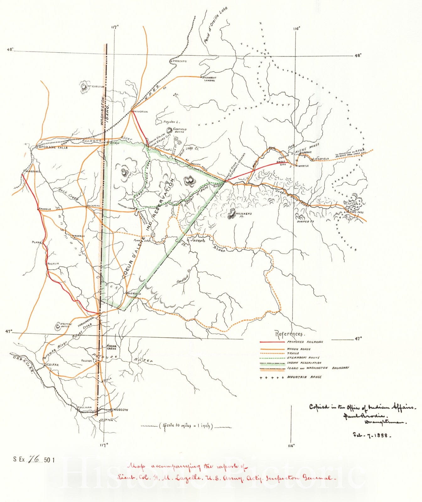 Historic Map : 1888 [Map of Coeur d'Alene Indian Reservation, Idaho Territory] : Vintage Wall Art