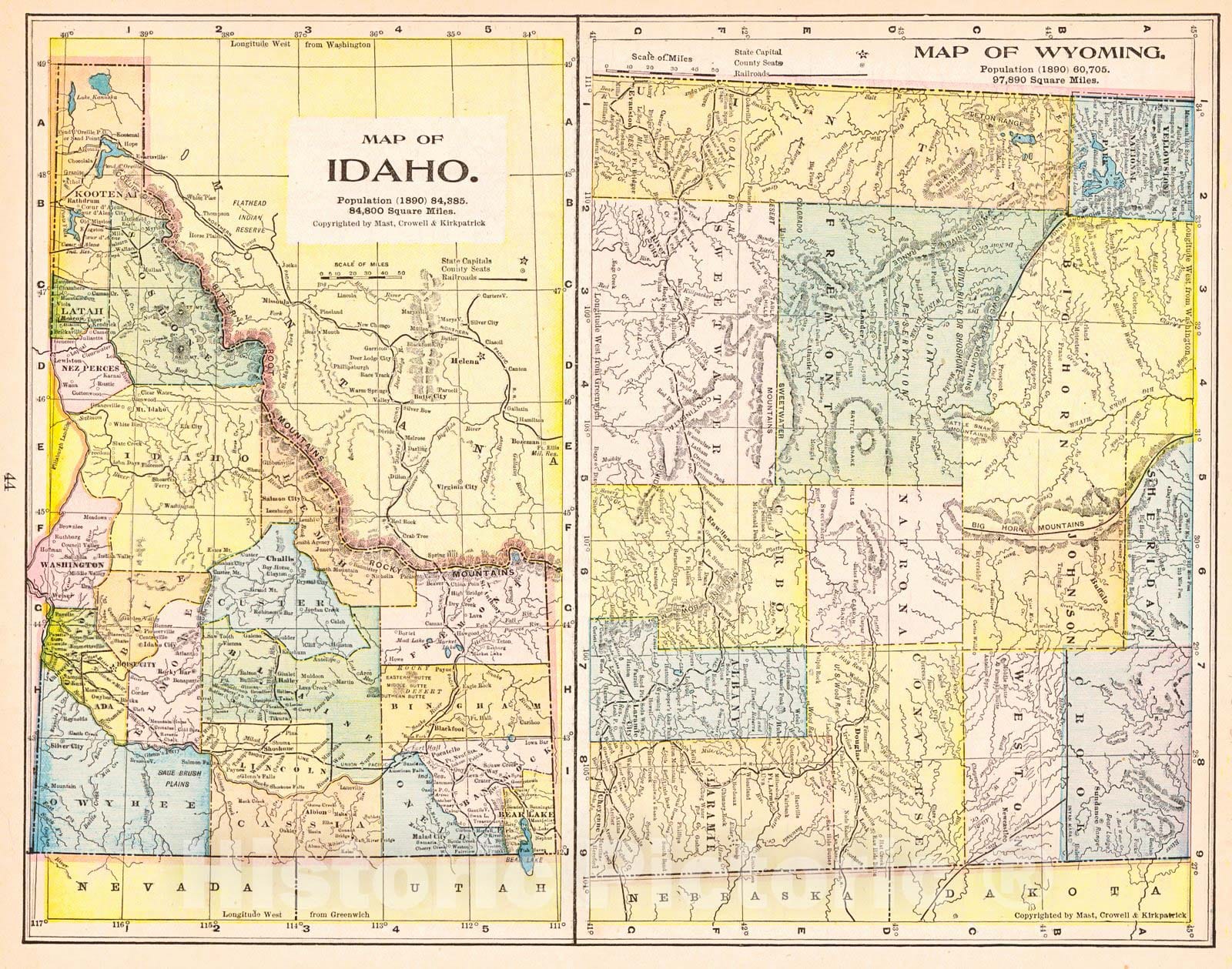 Historic Map : 1898 Map of Idaho - Map of Wyoming : Vintage Wall Art ...