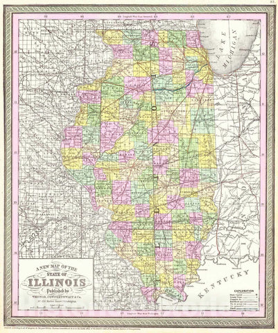 Historic Map : 1850 A New Map of the State of Illinois : Vintage Wall Art