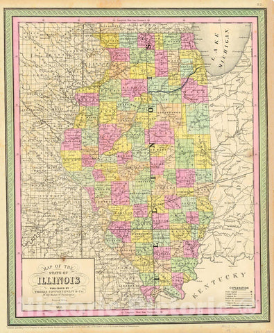 Historic Map : 1851 Map of the State of Illinois : Vintage Wall Art