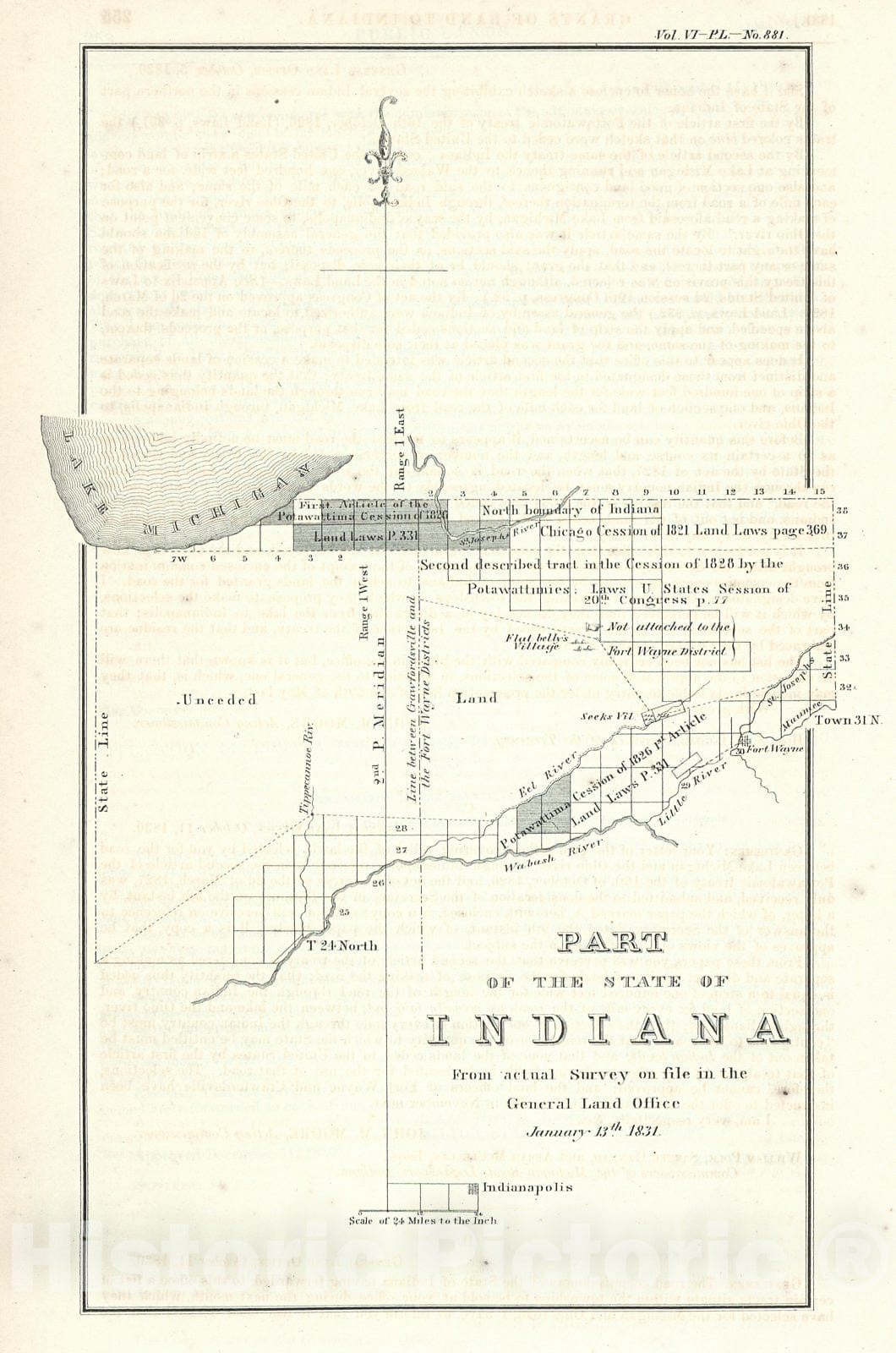 Historic Map : 1831 Part of the State of Indiana : Vintage Wall Art