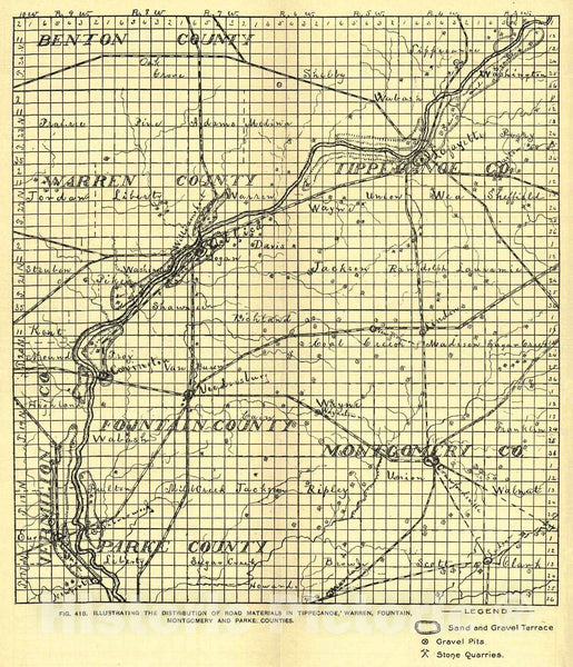 Historic Map : 1906 Map Illustrating the Distribution of Road Material ...