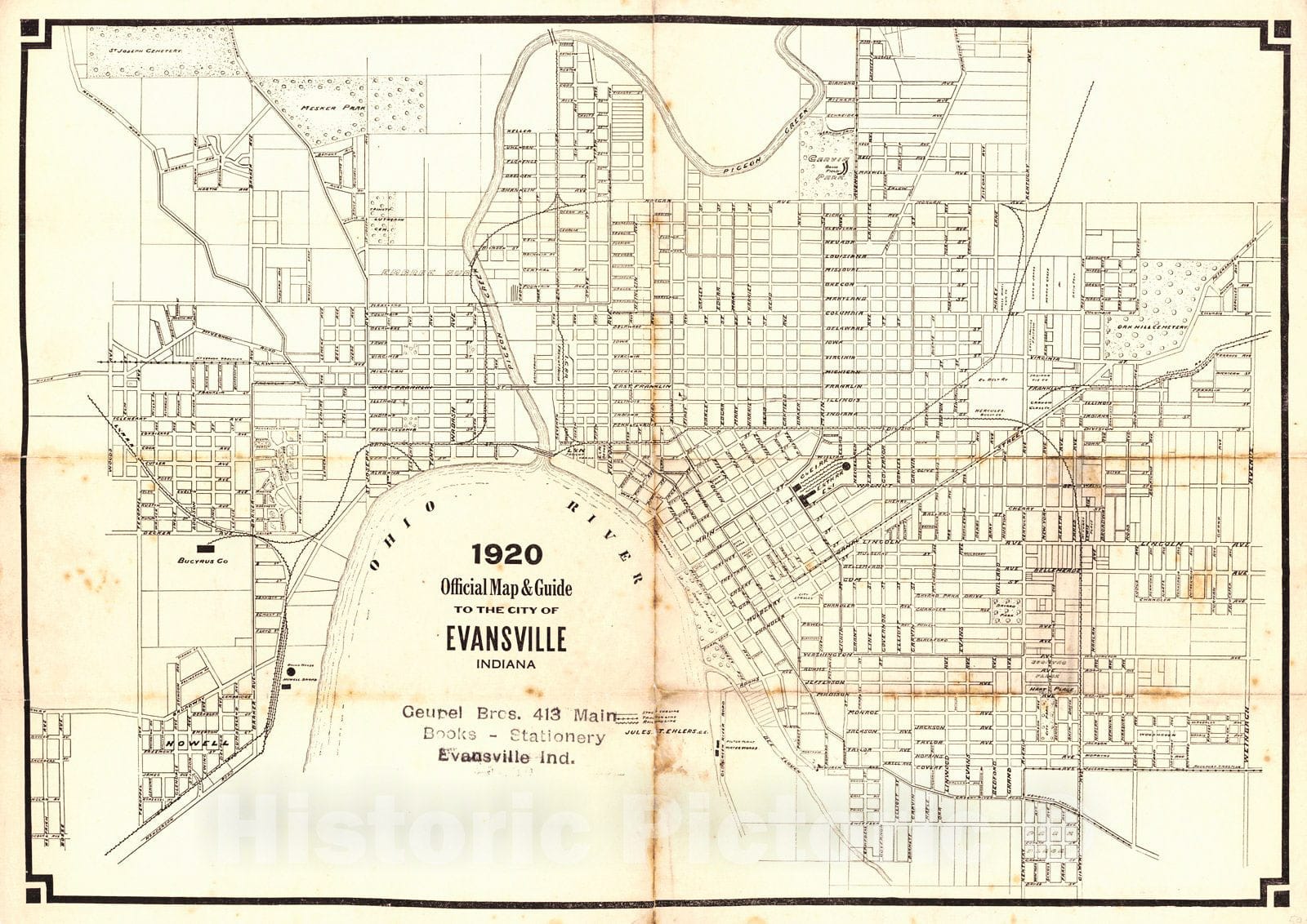 Historic Map : 1920 Offical Map & Guide to the City of Evansville Indiana : Vintage Wall Art