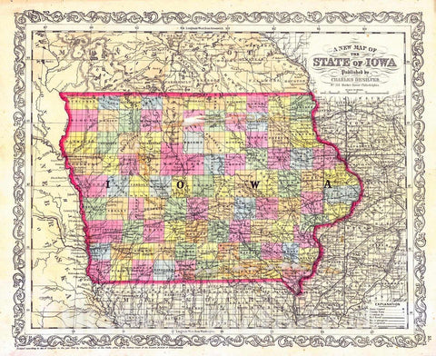 Historic Map : 1856 A New Map of State of Iowa : Vintage Wall Art