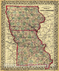 Historic Map : 1874 County Map of the States of Iowa and Missouri : Vintage Wall Art