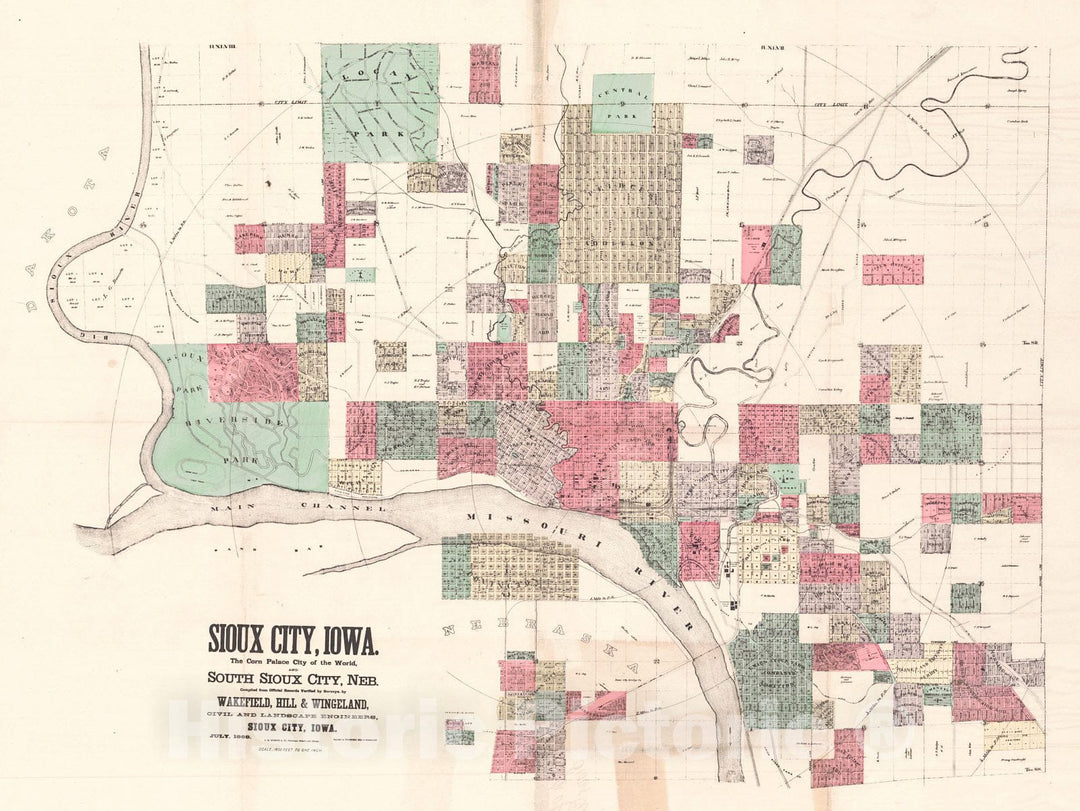 Historic Map : 1888 Sioux City, Iowa. The Corn Palace City of the World, and South Sioux City, Neb. : Vintage Wall Art