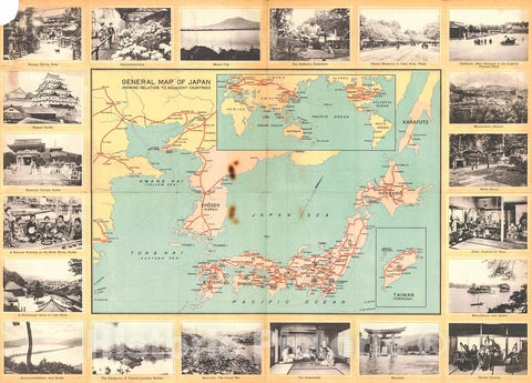 Historic Map : 1910 General Map of Japan Showing Relation to Adjacent Countries : Vintage Wall Art
